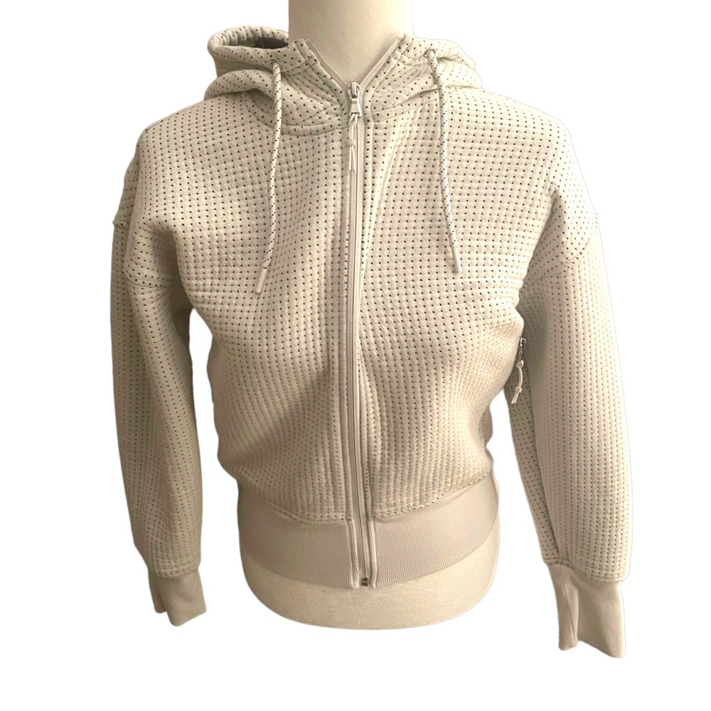 White & Black Square Textured Hoodie Jacket